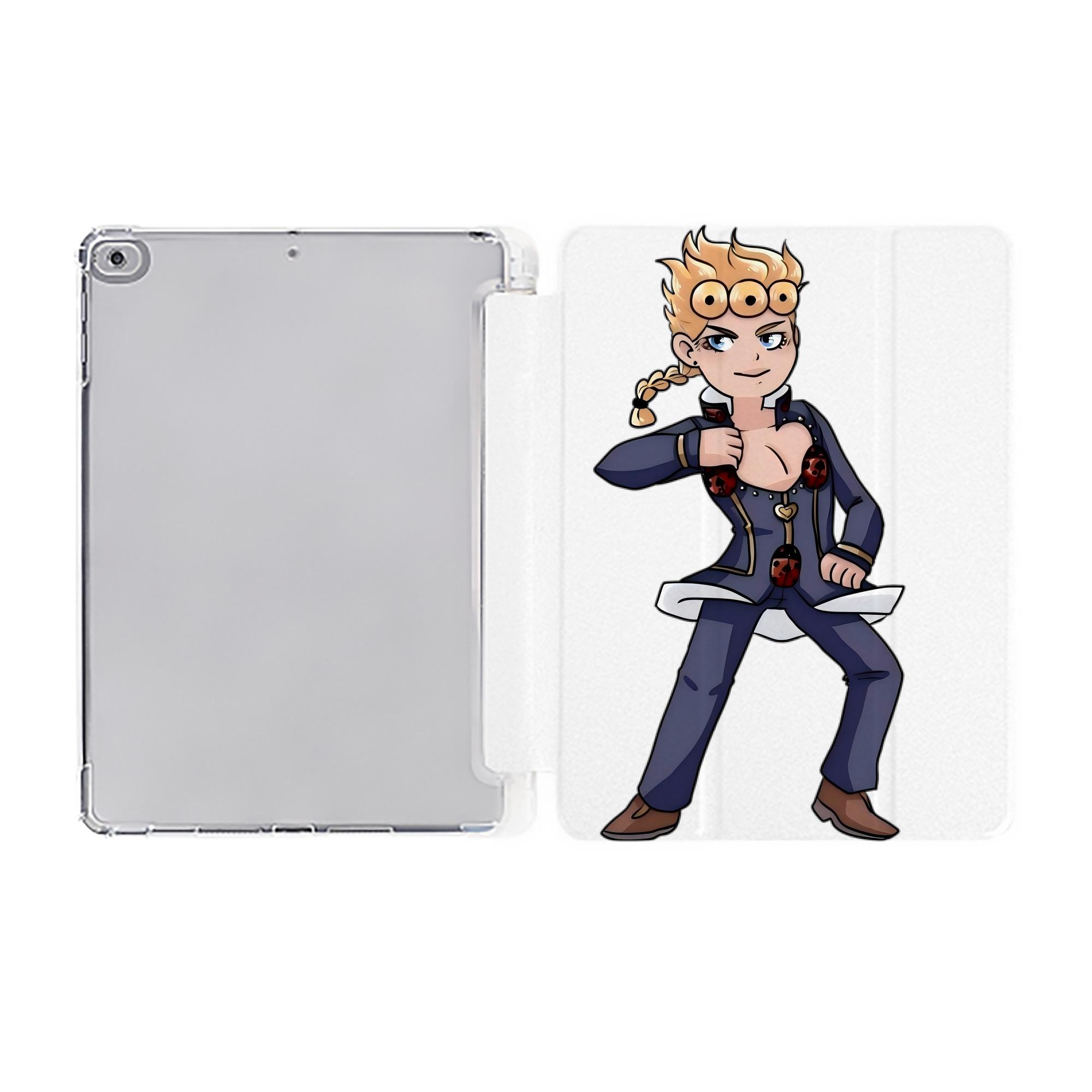 （画像用） ジョジョの奇妙な冒険 ジョルノ?ジョバァーナ JoJo's Bizarre Adventure Giorno Giovanna IPad ケース ペン収納付き 三つ折りスタンド PUレザー×シリコン 対応機種9.5/10.5/10.9インチ
